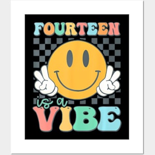 Fourteen Is A Vibe 14Th Birthday Smile Face Hippie Boys Girl Posters and Art